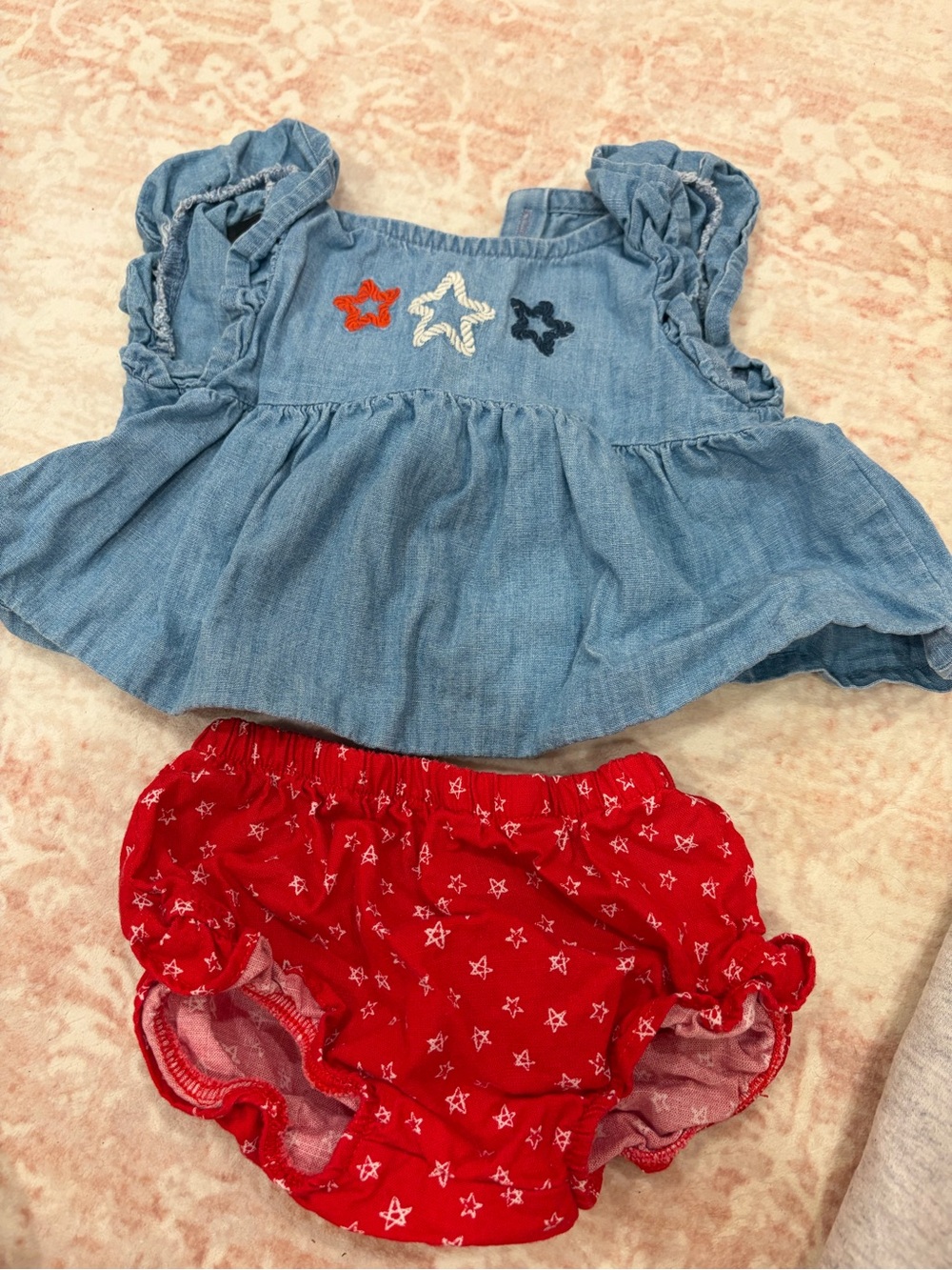 Carter's Blue Chambray Top with Red Star-Print Bloomers
